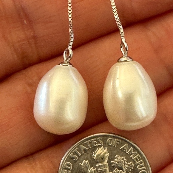 🌟 AAA White Cultured Pearl Dangle Earrings • 925 Sterling Silver 🌟